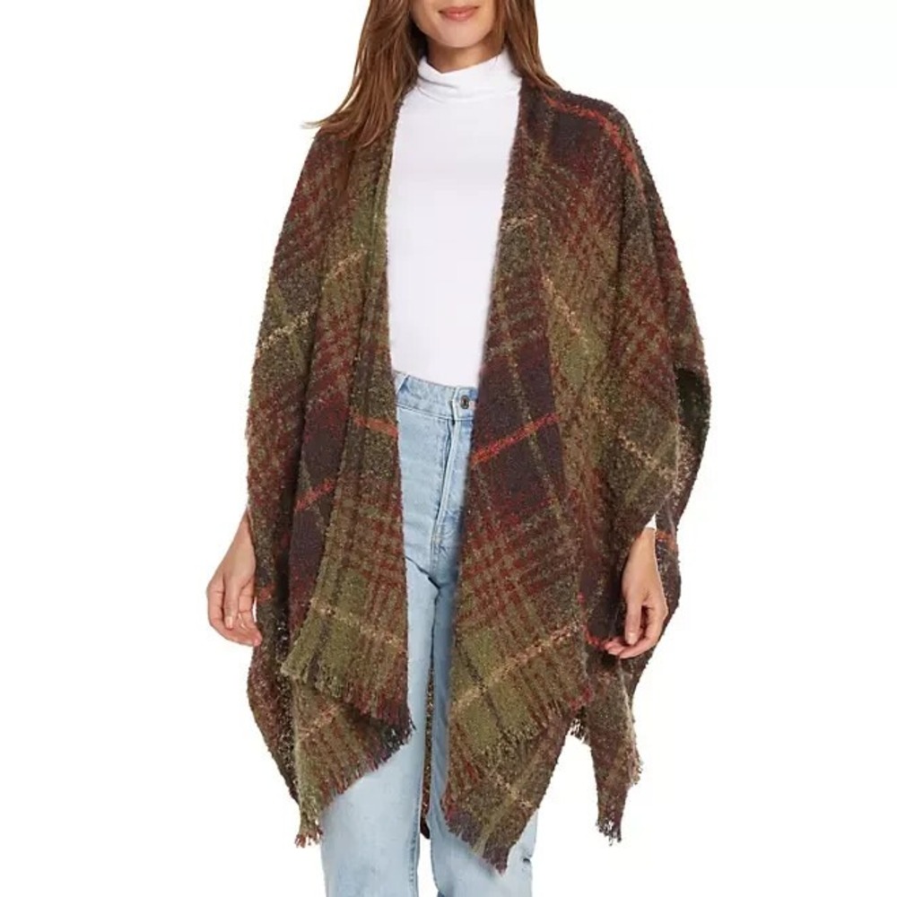 Woolrich Womens Plaid Wrap Shawl Blanket Scarf Multicolor One Size